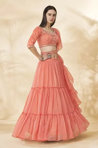 peach Embroidered Gota Patti Lehenga Choli Set