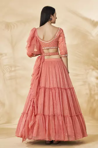 peach Embroidered Gota Patti Lehenga Choli Set