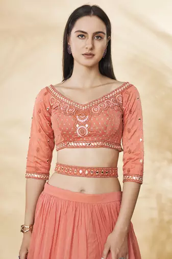 peach Embroidered Gota Patti Lehenga Choli Set