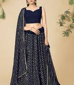 Navy Blue Sweetheart Neck Sequin Lehenga