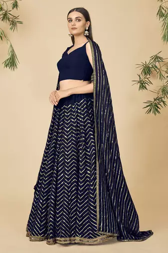 Navy Blue Sweetheart Neck Sequin Lehenga