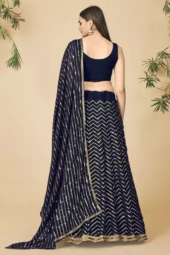 Navy Blue Sweetheart Neck Sequin Lehenga
