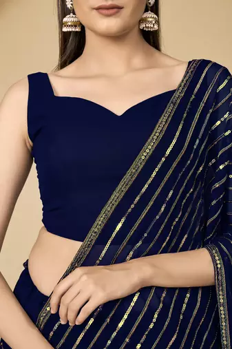 Navy Blue Sweetheart Neck Sequin Lehenga