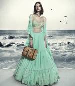 Sea Green Floral Embroidered Lehenga Choli Set