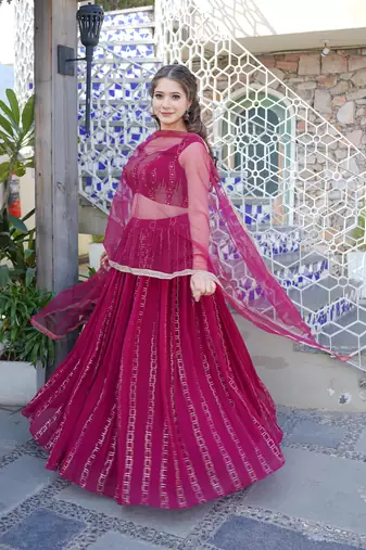 Burgundy Color Georgette Base Fancy Designer Lehenga Choli with Dupatta