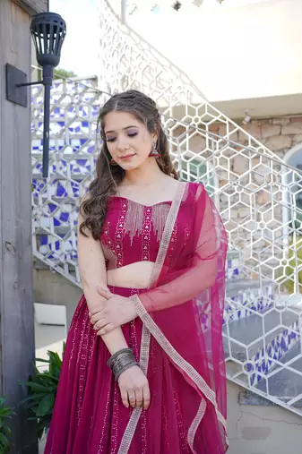 Burgundy Color Georgette Base Fancy Designer Lehenga Choli with Dupatta