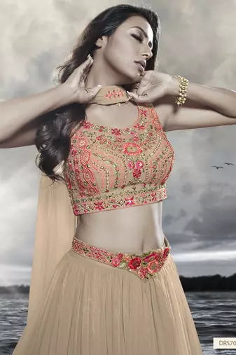 Beige Embroidered Lehenga Choli with dupatta
