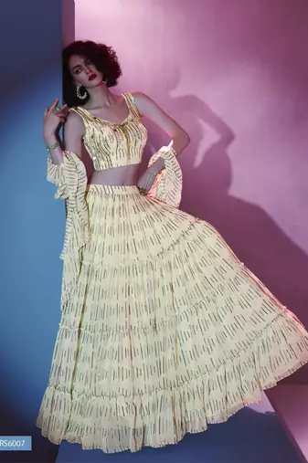 Off White Ruffle Lehenga Choli For Party