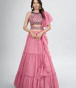 Elegant Rose Pink Embroidered Lehenga Choli Set