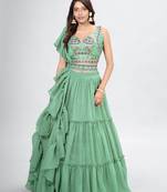 Sage Green Embroidered Bead Work Lehenga Choli Set