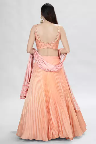 Orange Embroidered Sweetheart Neck Lehenga Choli Set
