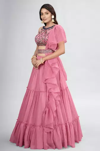 Elegant Rose Pink Embroidered Lehenga Choli Set