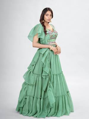 Sage Green Embroidered Bead Work Lehenga Choli Set 2