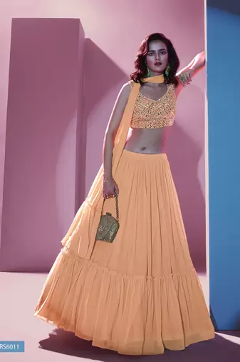 Orange Georgette Lehenga Choli for Women