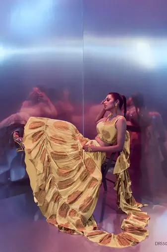 Light Yellow Zari and Mirror Work Lehenga Choli Set
