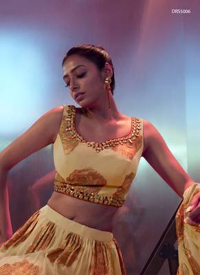 Light Yellow Zari and Mirror Work Lehenga Choli Set 3