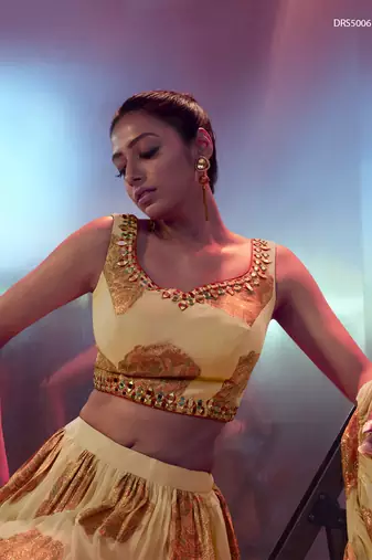 Light Yellow Zari and Mirror Work Lehenga Choli Set