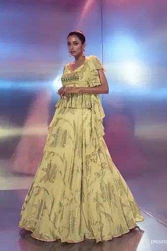 Light Yellow Floral Embroidered Lehenga Choli