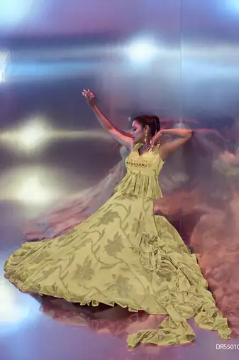 Light Yellow Floral Embroidered Lehenga Choli
