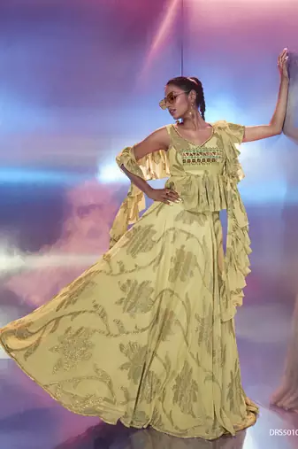 Light Yellow Floral Embroidered Lehenga Choli