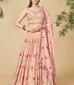 Peach Georgette Base Readymade Lehenga Choli With Dupatta