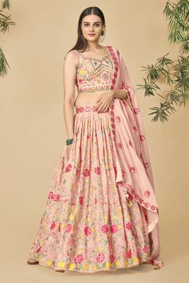 Peach Georgette Base Readymade Lehenga Choli With Dupatta 2