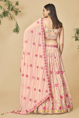 Peach Georgette Base Readymade Lehenga Choli With Dupatta 3