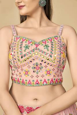Peach Georgette Base Readymade Lehenga Choli With Dupatta 4