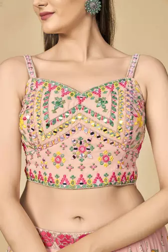 Peach Georgette Base Readymade Lehenga Choli With Dupatta