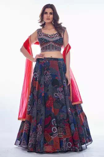 Multi-Color Embroidered Sweetheart Neck Lehenga Choli