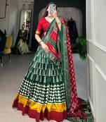Women Dola Silk Patola With Foil Print Stitched Lehenga With Unstitched Blouse With Dupatta