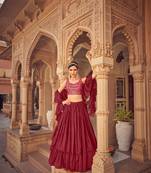 Maroon Scoop Neck Embroidered Lehenga Choli