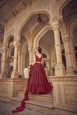 Maroon Scoop Neck Embroidered Lehenga Choli 3