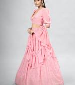 Soft Pink Embroidered Lehenga Choli with Ruffled Dupatta