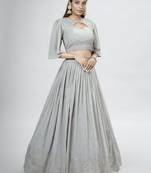 Grey Keyhole Neck Embroidered Lehenga Choli Set