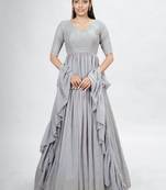 Grey Embroidered Lehenga Choli with Ruffled Dupatta