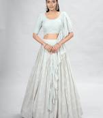 Off-White Embroidered Lehenga Choli with Ruffled Dupatta
