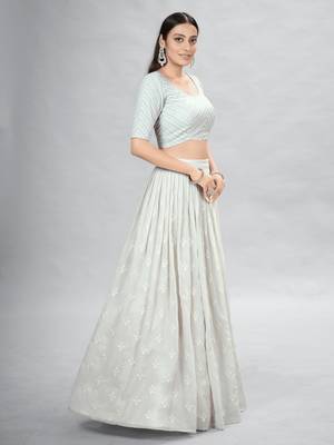 Off-White Embroidered Lehenga Choli with Ruffled Dupatta 2