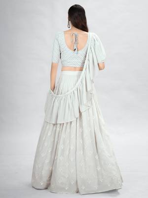 Off-White Embroidered Lehenga Choli with Ruffled Dupatta 3