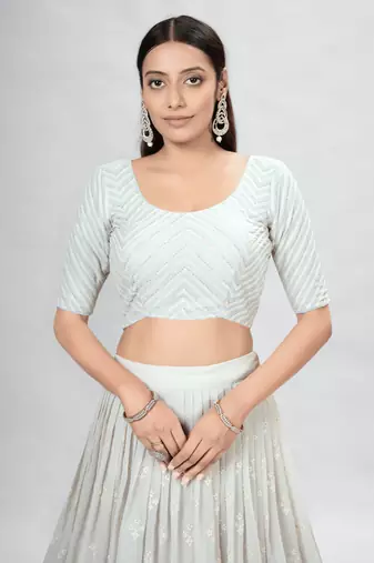 Off-White Embroidered Lehenga Choli with Ruffled Dupatta