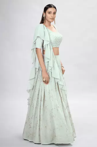 Grey Embroidered Lehenga Choli with Dupatta