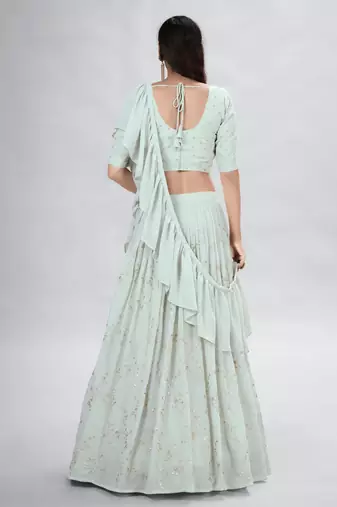 Grey Embroidered Lehenga Choli with Dupatta