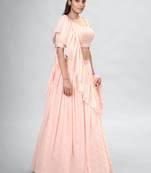 Peach Embroidered Lehenga Choli with Ruffled Dupatta