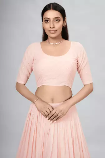 Peach Embroidered Lehenga Choli with Ruffled Dupatta