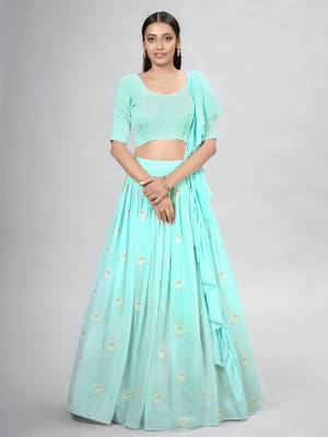Turquoise blue Embroidered Lehenga Choli Set 1