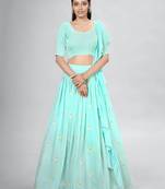 Turquoise blue Embroidered Lehenga Choli Set