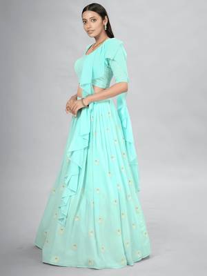 Turquoise blue Embroidered Lehenga Choli Set 2