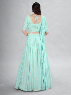 Turquoise blue Embroidered Lehenga Choli Set 3