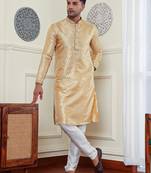 Gold jacquard Mens Kurta Pajamas Set