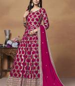 Rani pink dola jacquard embroidered designer anarkali suit